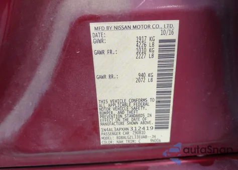 2017 Nissan Altima 2.5 S from USA, damaged, VIN 1N4AL3APXHN312419